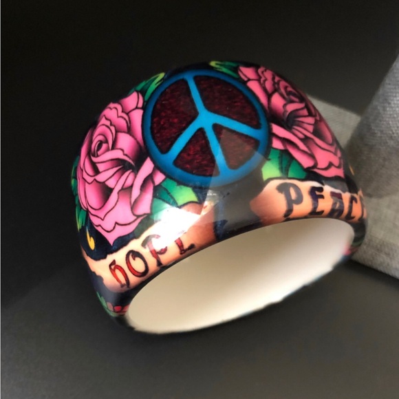 COPY - COPY - Ed Hardy Wide Hope Peace Tattoo Bangle Cuff Bracelet jewelry - Picture 4 of 4
